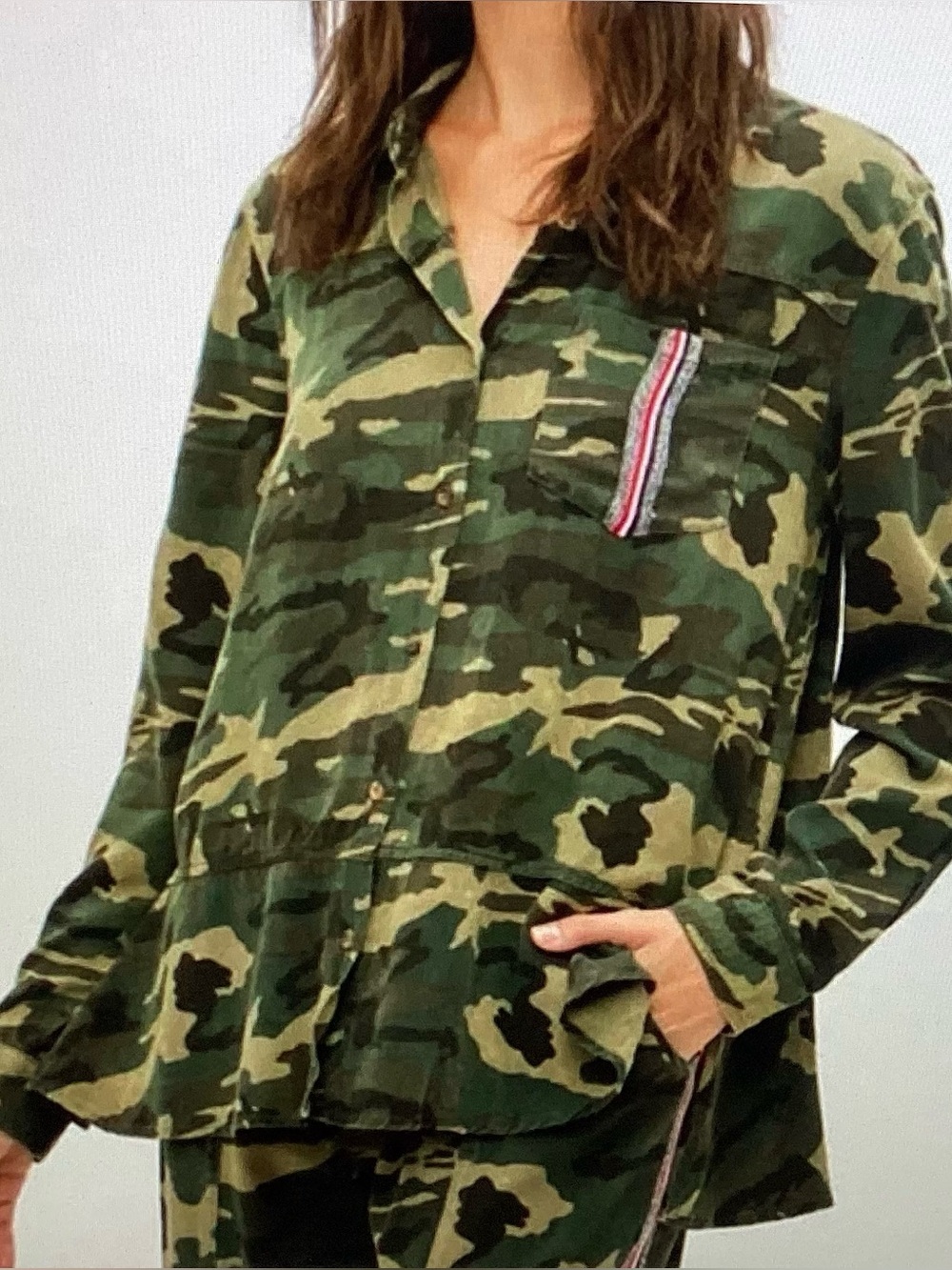 Camouflage Button-Front Shirt Jacket - Green Camo